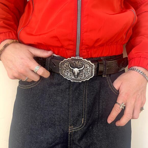 y2k black american western cowboy bull design belt - Picture 7 of 8